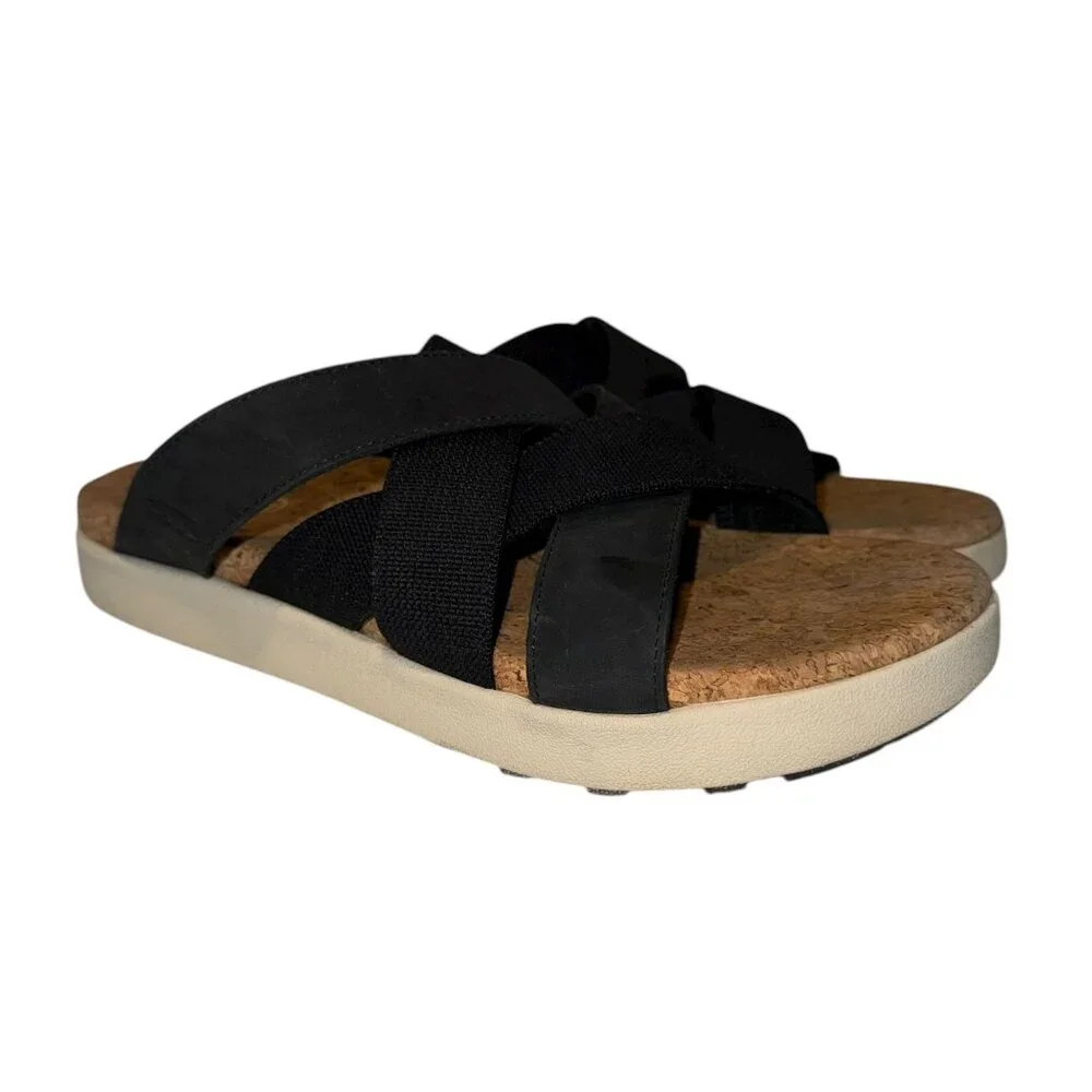 Keen Elle Mixed Slide Sandals Womens 9 Black Birch Leather Summer Spring - Picture 1 of 9